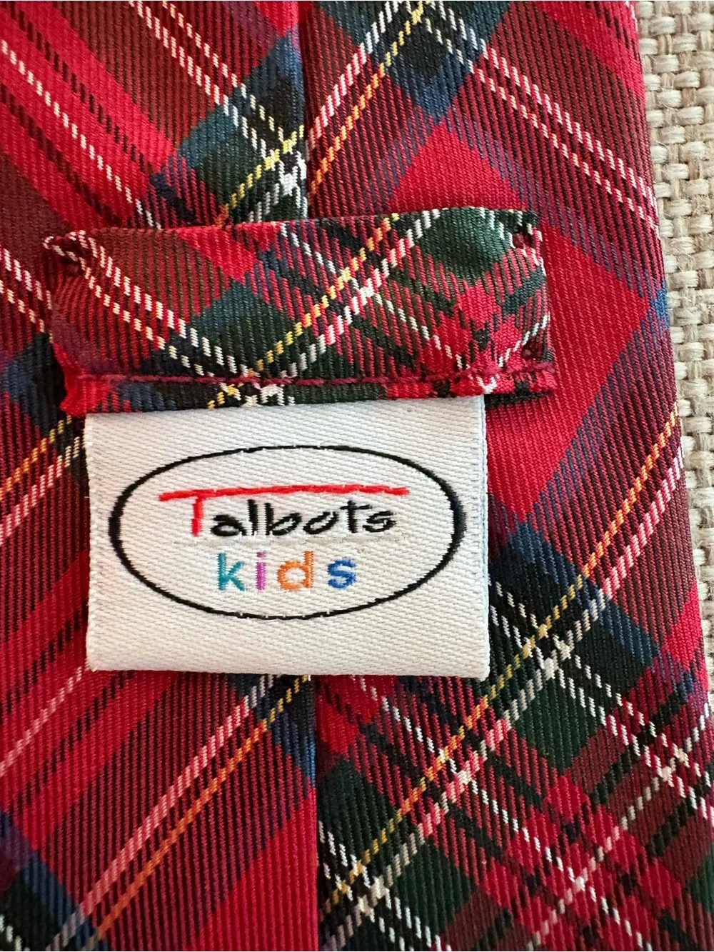 Talbots Kids Red Tartan Plaid Adjustable Zip Tie Christmas Holiday